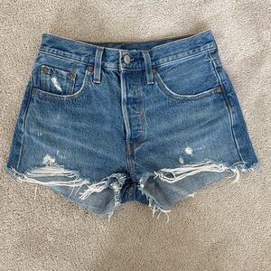 Levi's Blue Distressed Jean Shorts 501